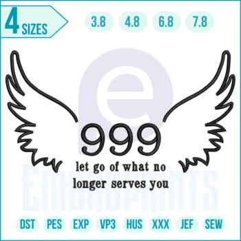 Angel Number 999 With Wings Embroidery Design Design