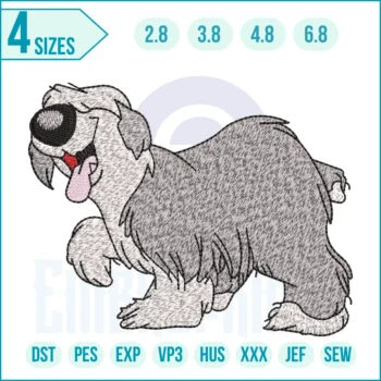 Sheepdog embroidery design featuring a detailed herding dog, perfect for decorating jackets, bags, and home decor items.