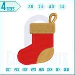 Christmas sock embroidery design on fabric, perfect for holiday decorations and festive crafts.