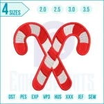 Candy canes embroidery design on fabric, perfect for Christmas decorations and holiday crafts.